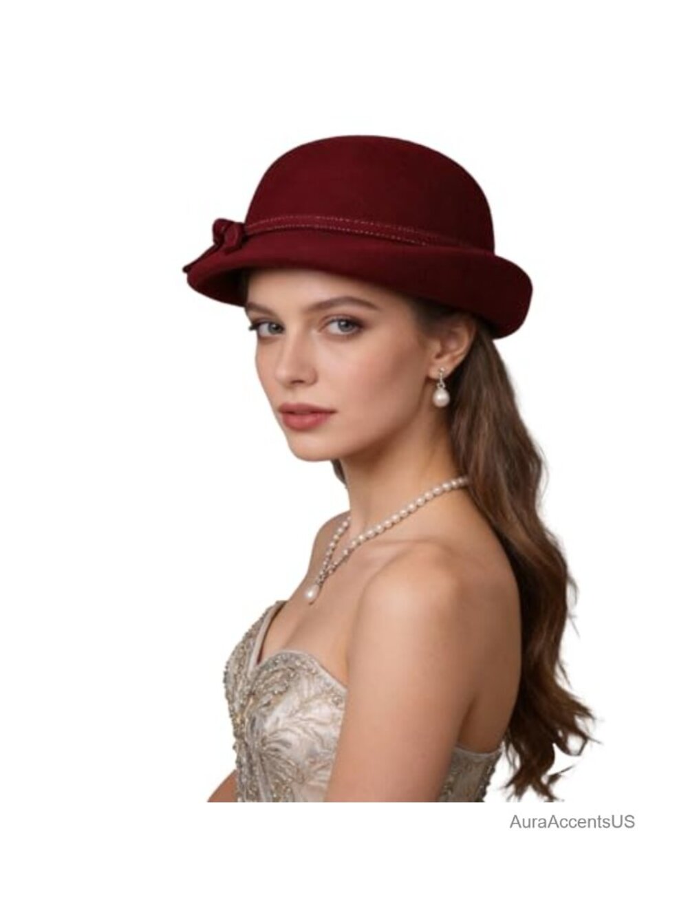 100% Wool Cloche Bucket Hat Bow Accent Fedora Women Winter